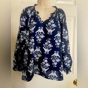 J. Crew Navy and White Floral Blouse